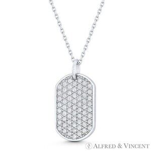 Unisex Dogtag Cubic Zirconia CZ Crystal Pave Pendant in .925 Sterling Silver